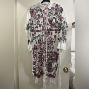 ZARA Embroidered Midi Shirt Dress